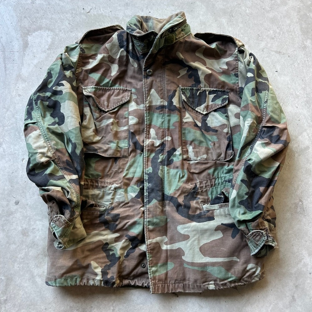 US Military M-65 Field Jacket Woodland Camo Cold Weather Coat Medium Regular